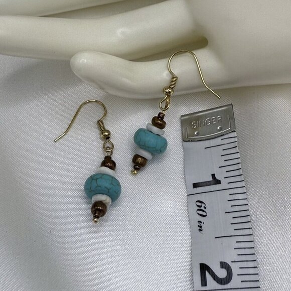 Reimagined Blue Howlite Shell Copper Dangle Earrings - Picture 4 of 6